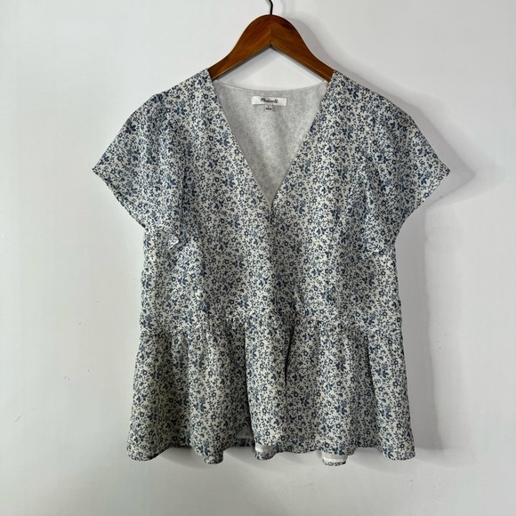 Madewell Georgette Ruffle-Sleeve Peplum Top in Americana Floral Size Small - Picture 3 of 7